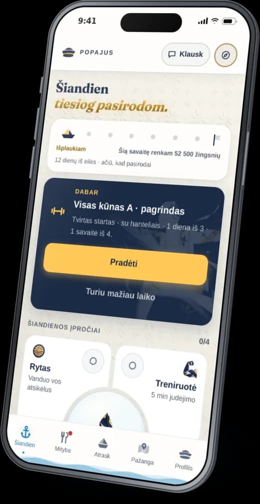 Popajaus Šiandien ekranas